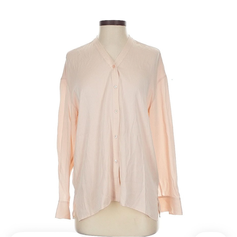 Vince Pink Button-Up long silt Blouse Top Size Small